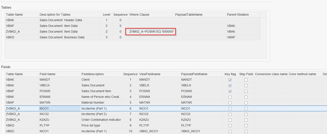 Payload Designer — where condition limiting the aliased table to the header