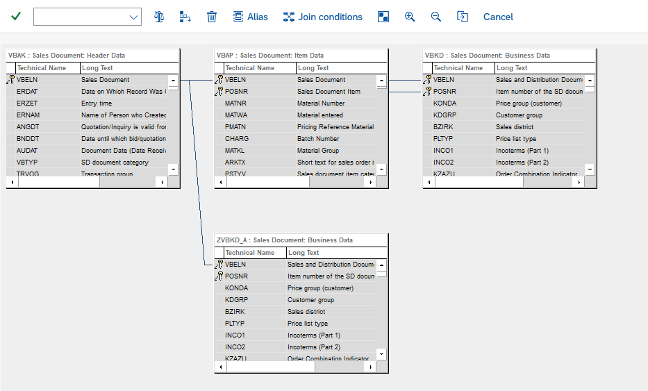 Join Builder — inserting the alias table