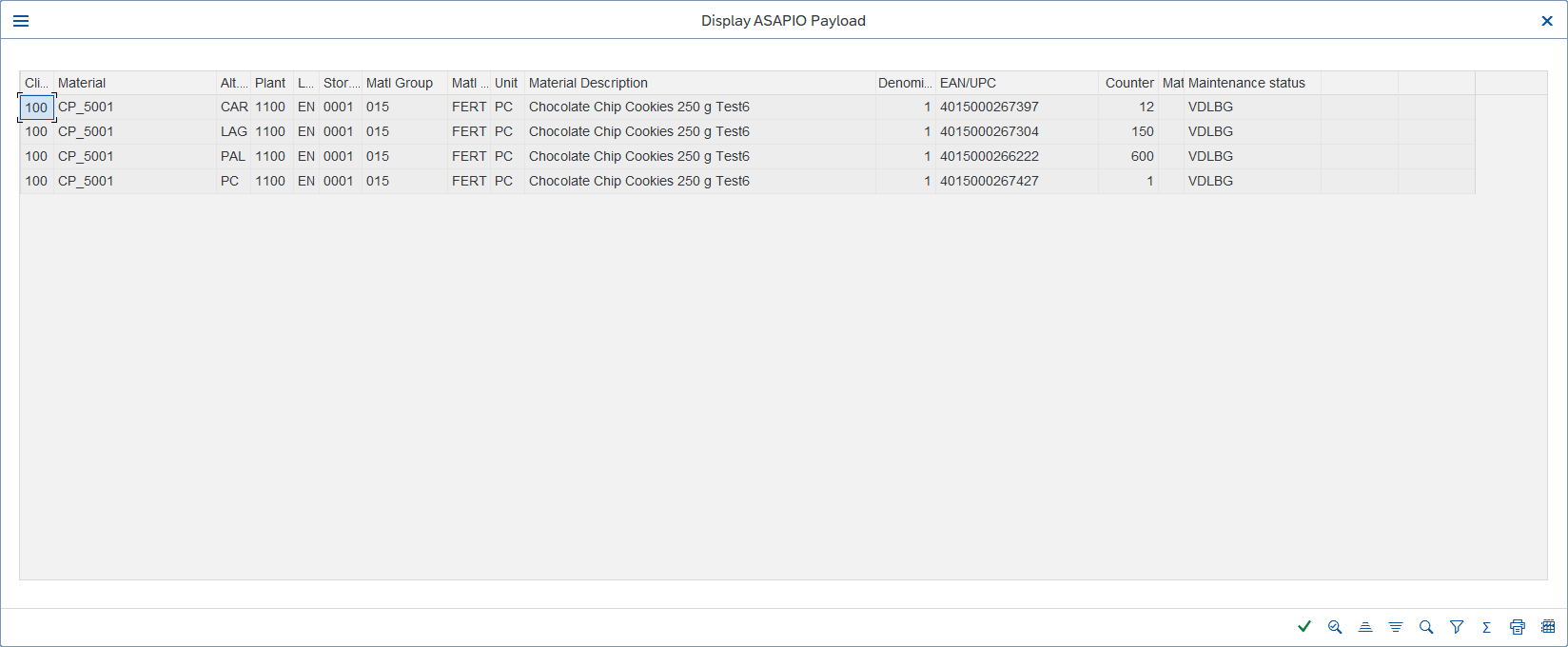 Payload Designer — table preview