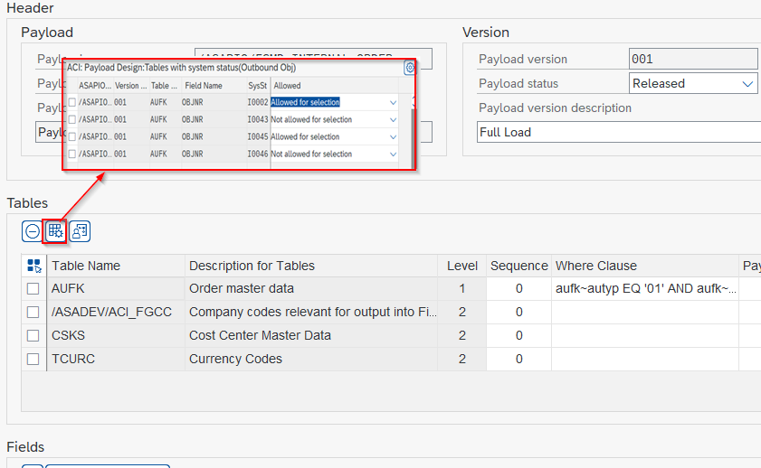 Payload Designer — system status restrictions