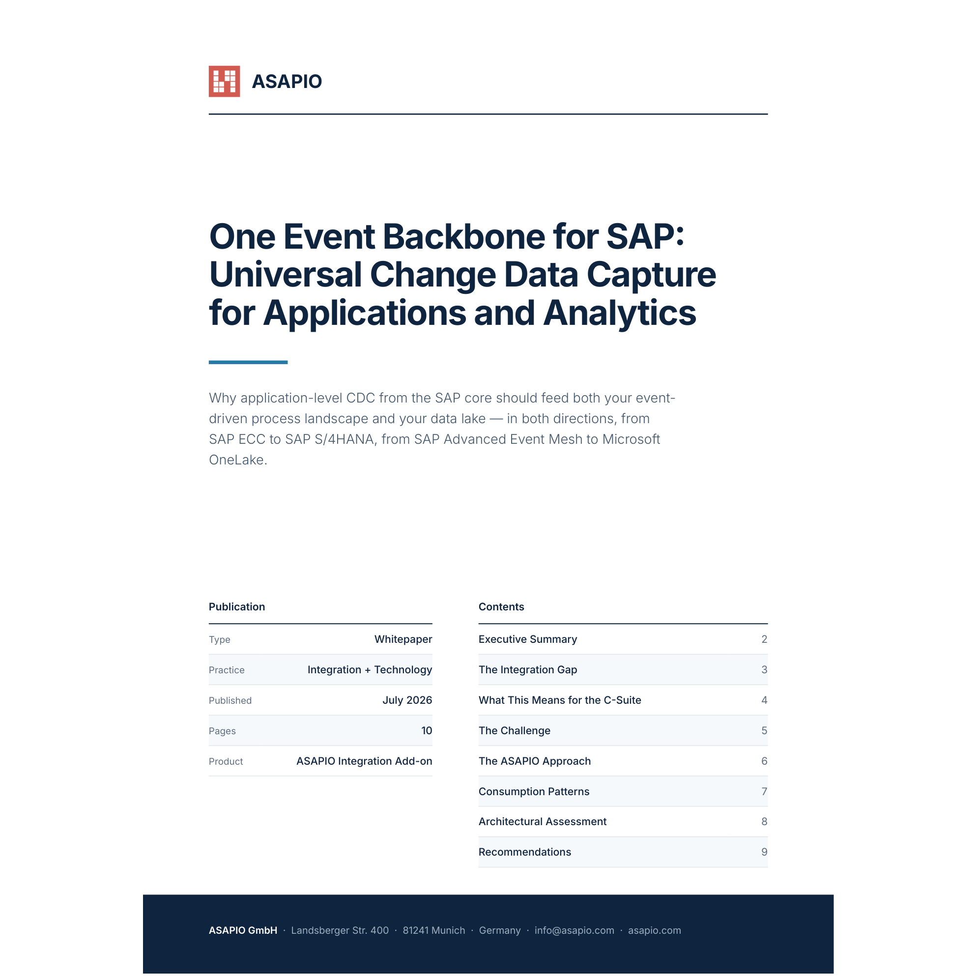Cover of the ASAPIO whitepaper "One Event Backbone for SAP"