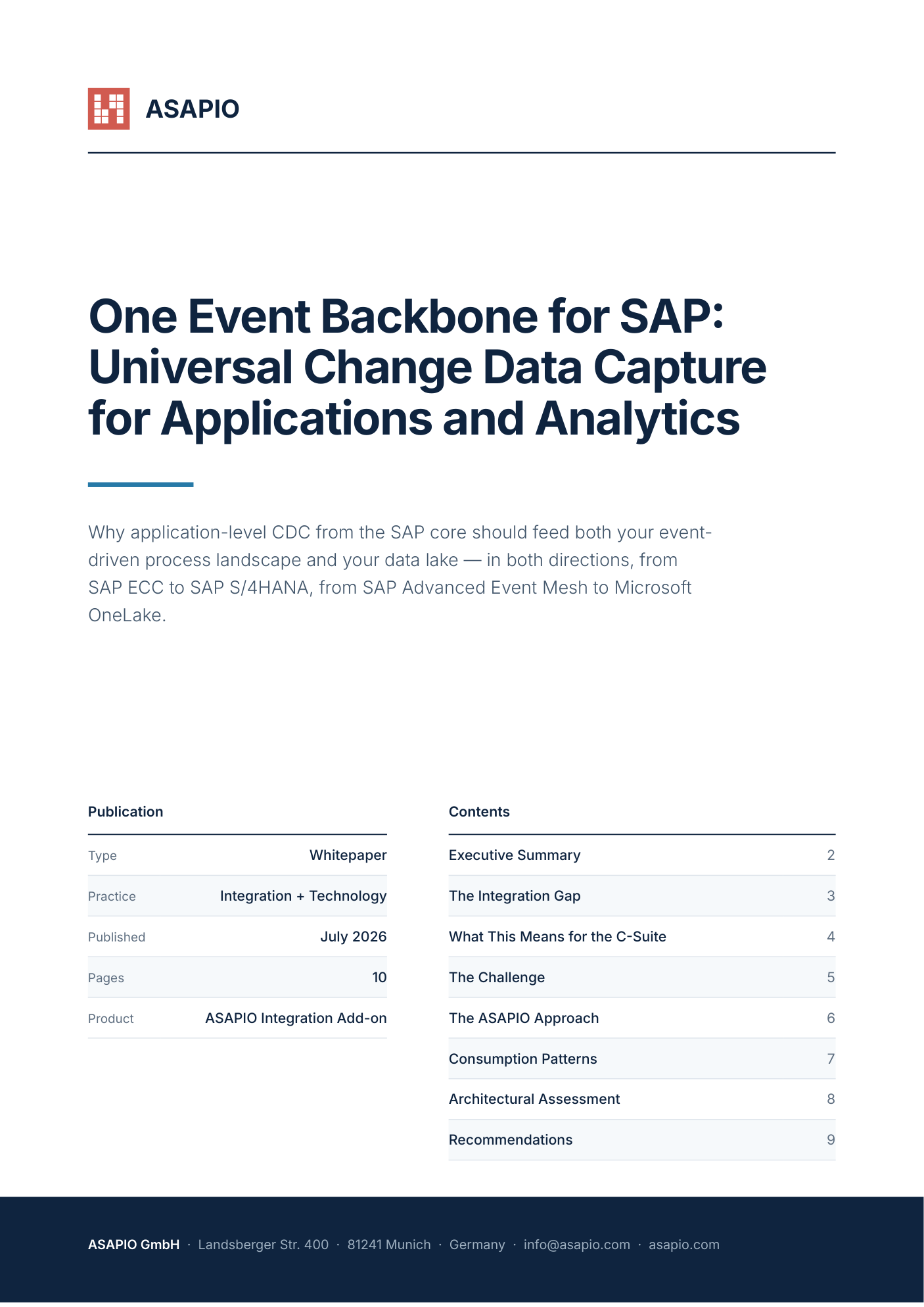 Cover of the ASAPIO whitepaper "One Event Backbone for SAP"
