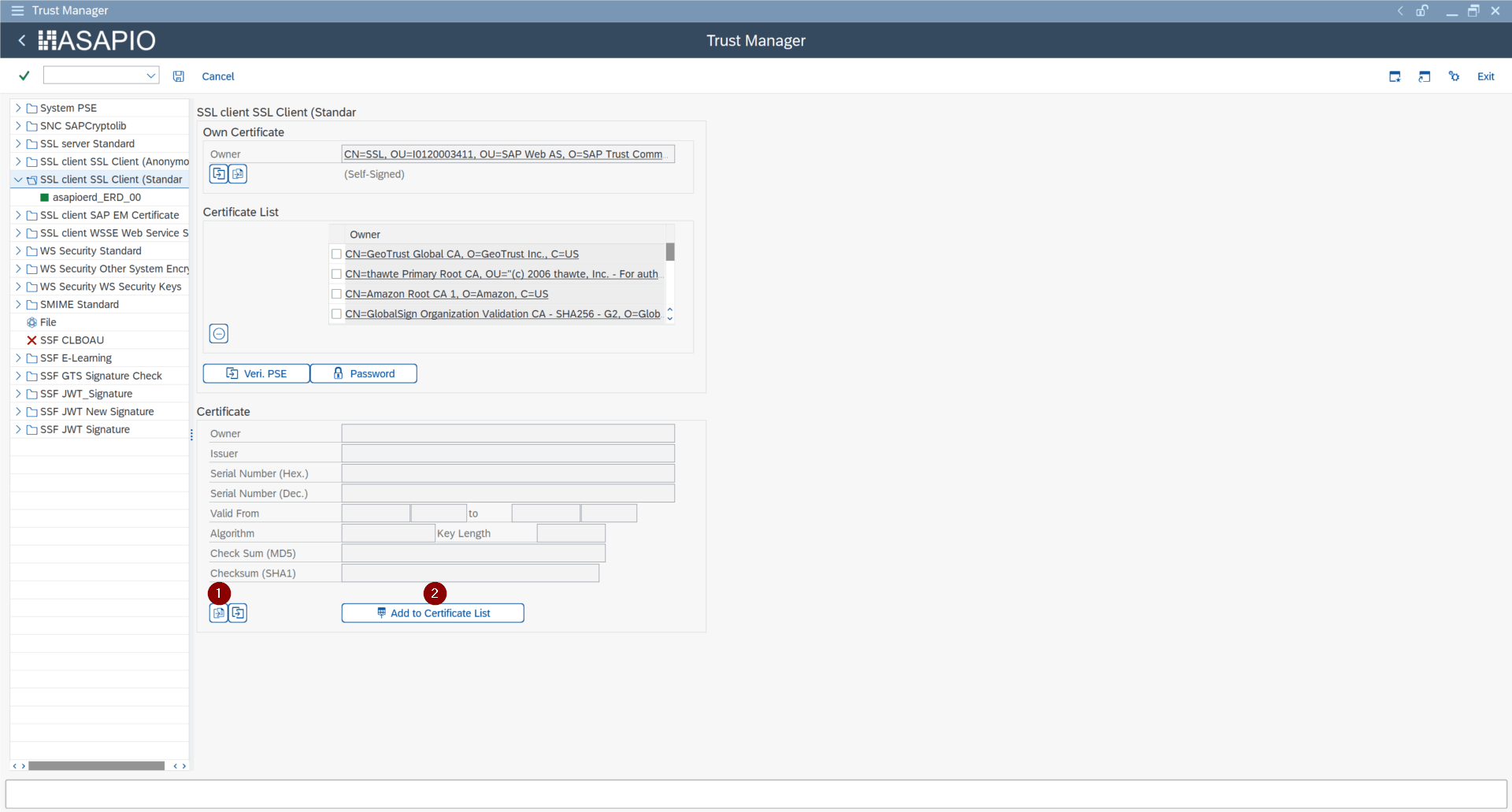 STRUST certificate import for AWS