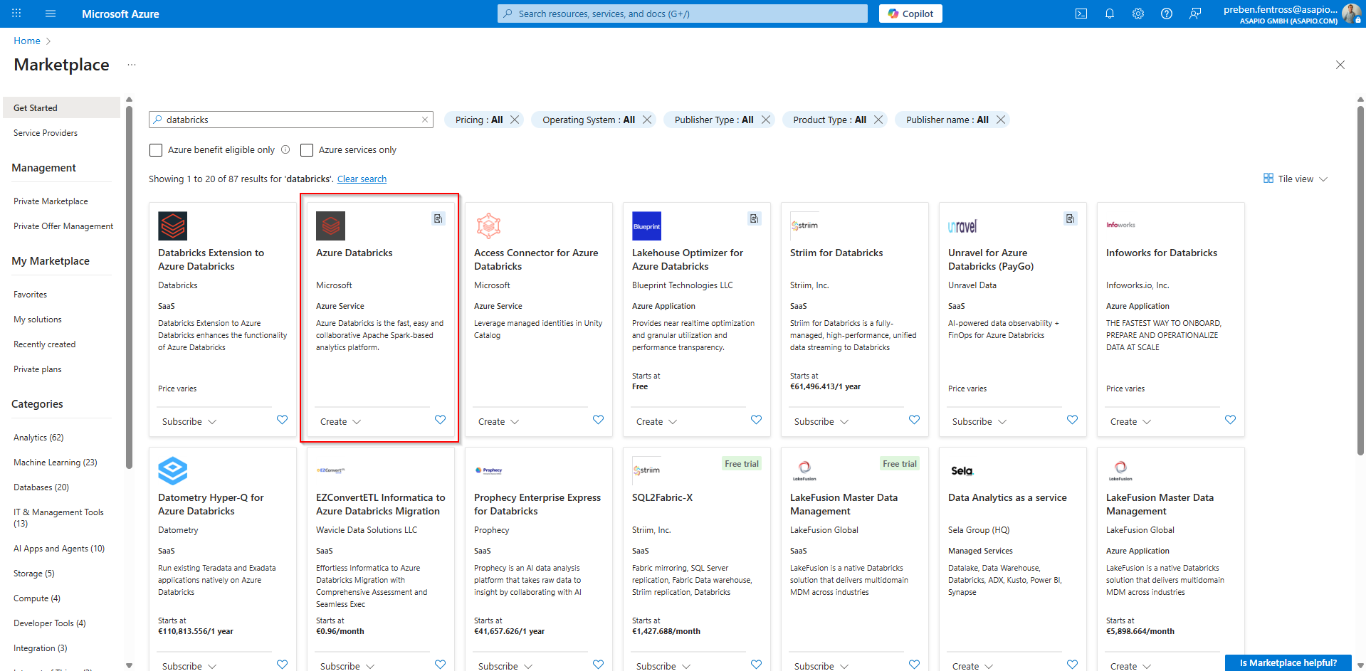 ASAPIO connector in Azure Marketplace