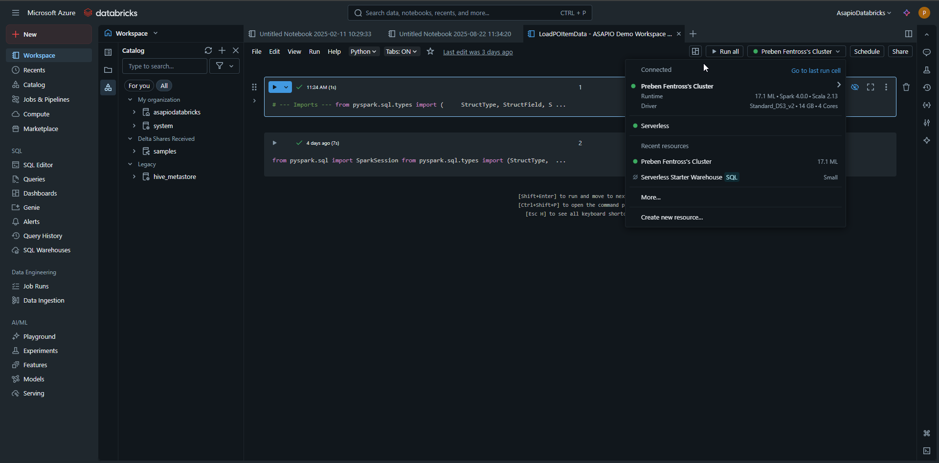 Azure Databricks notebook query results