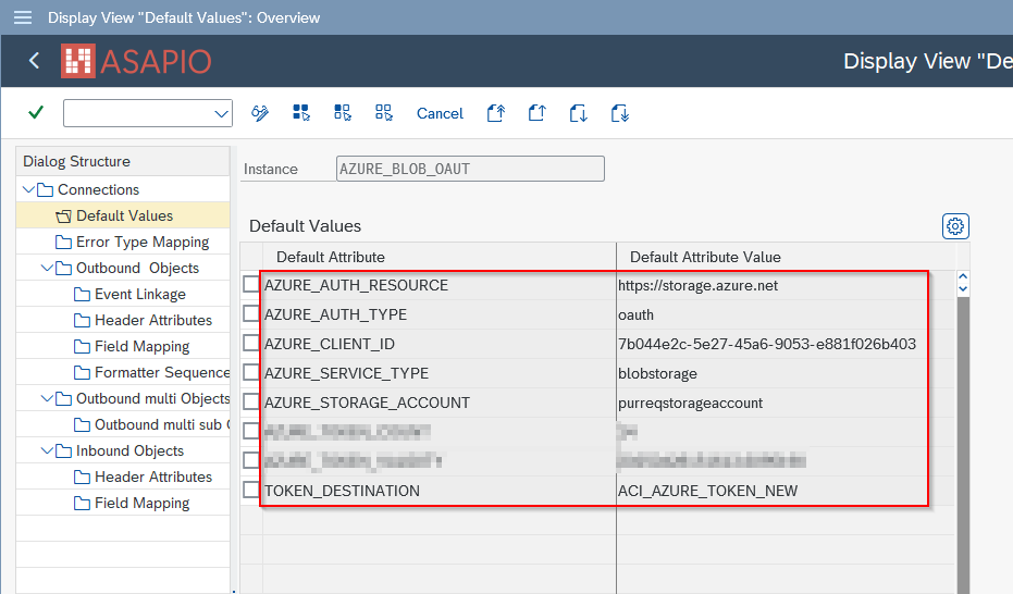 Azure OAuth connection default values