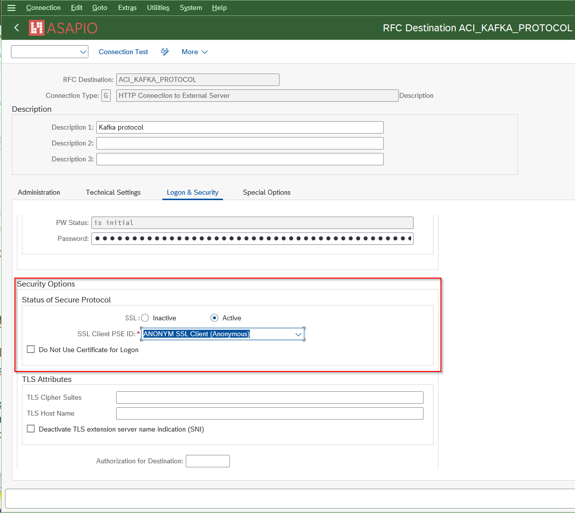 RFC destination authentication settings