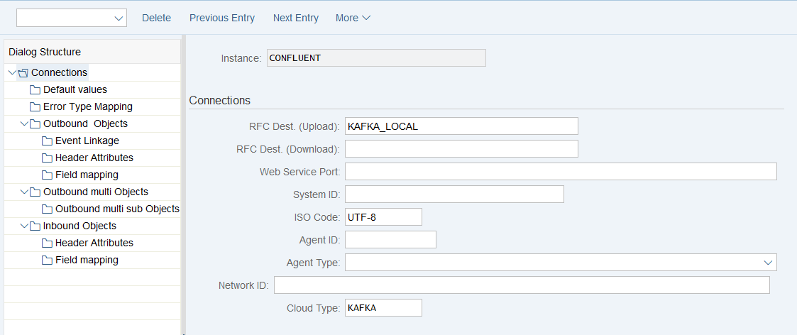 Connection instance with RFC destination and Cloud Type KAFKA