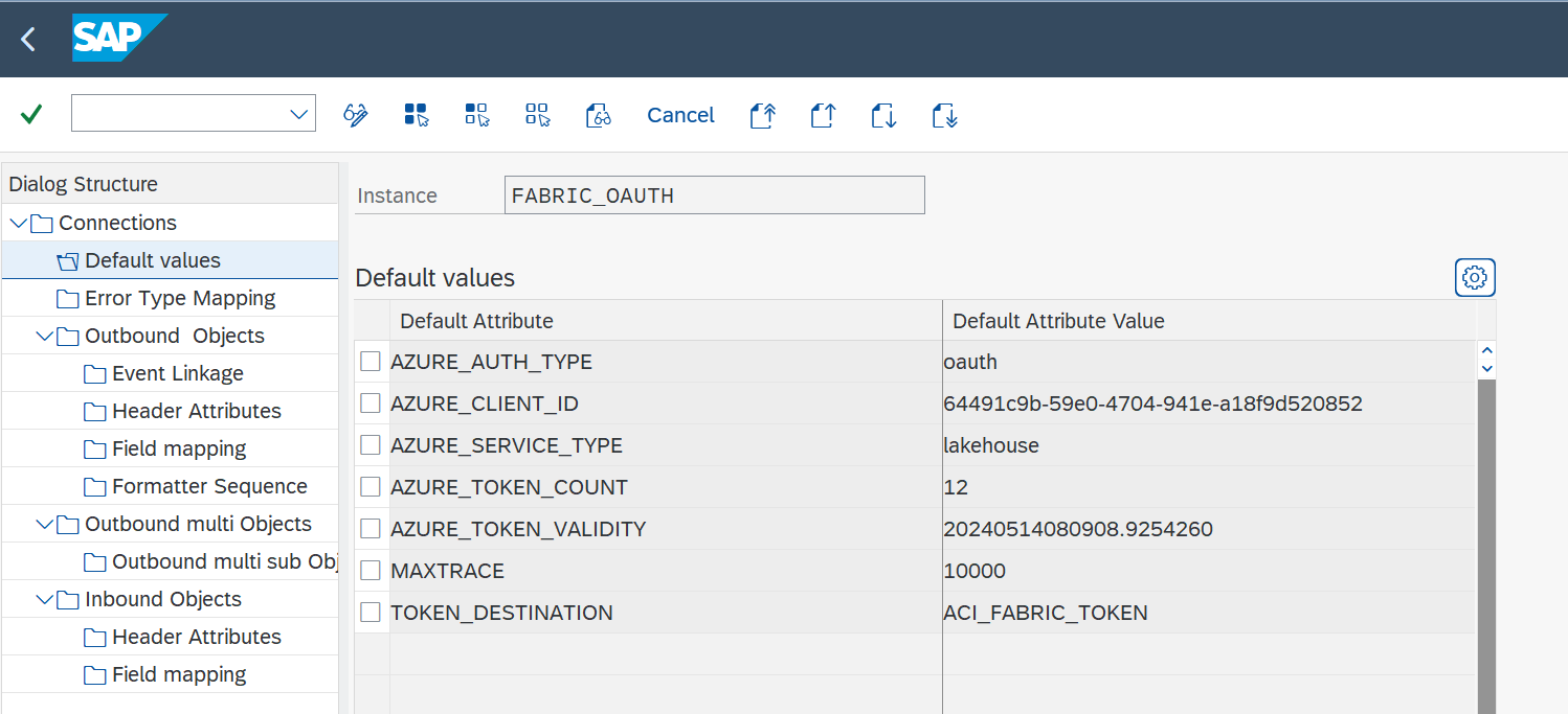 Fabric connection instance with default values