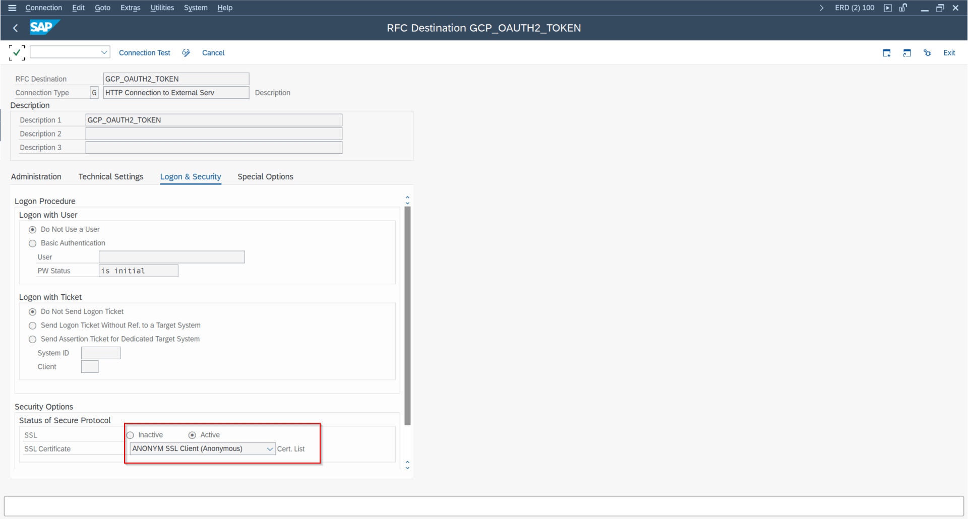 SSFA transaction for SSF application setup