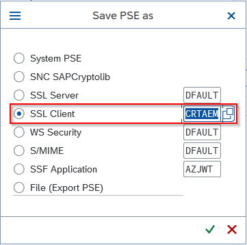 Save PSE as SSL Client identity