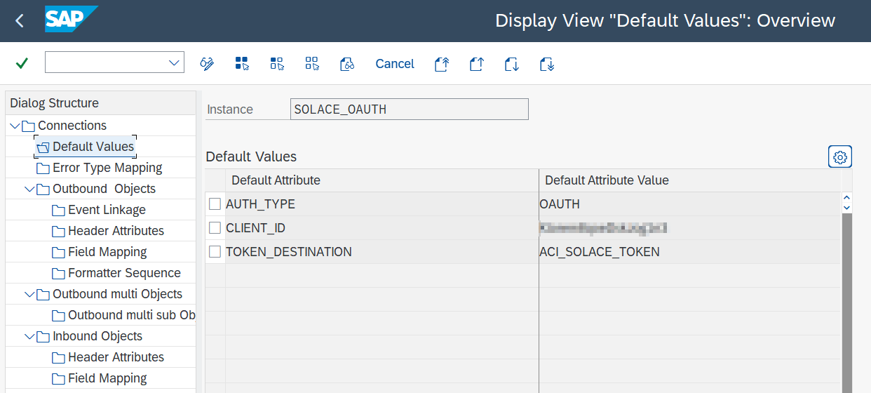 Solace connector default values