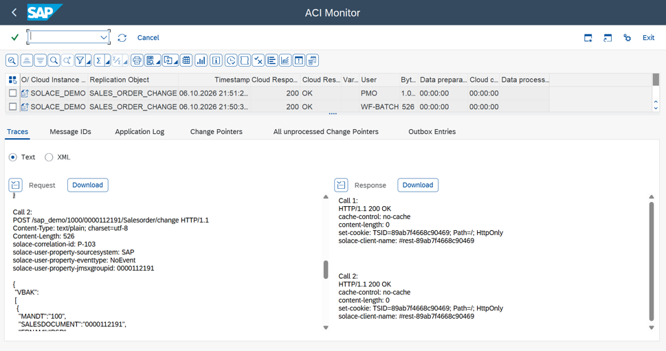 ACI Monitor batch send, call 2 for sales order 0000112191 with its own topic and JMSXGroupID