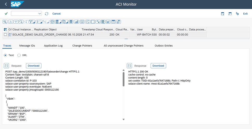 ACI Monitor request trace with correlation ID, user properties and fallback value