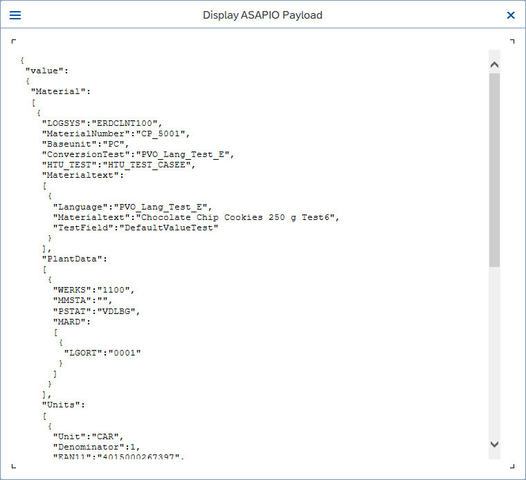 Payload Designer — JSON data preview