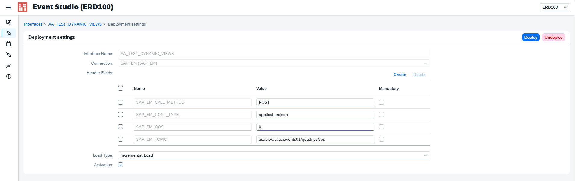 Event Studio — Interface deployment page