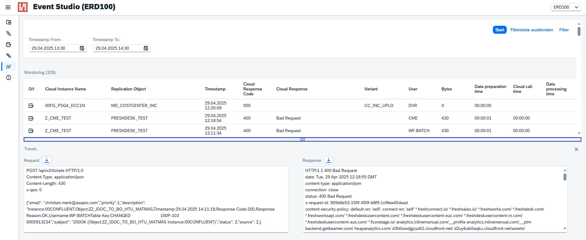 Event Studio — Monitoring page