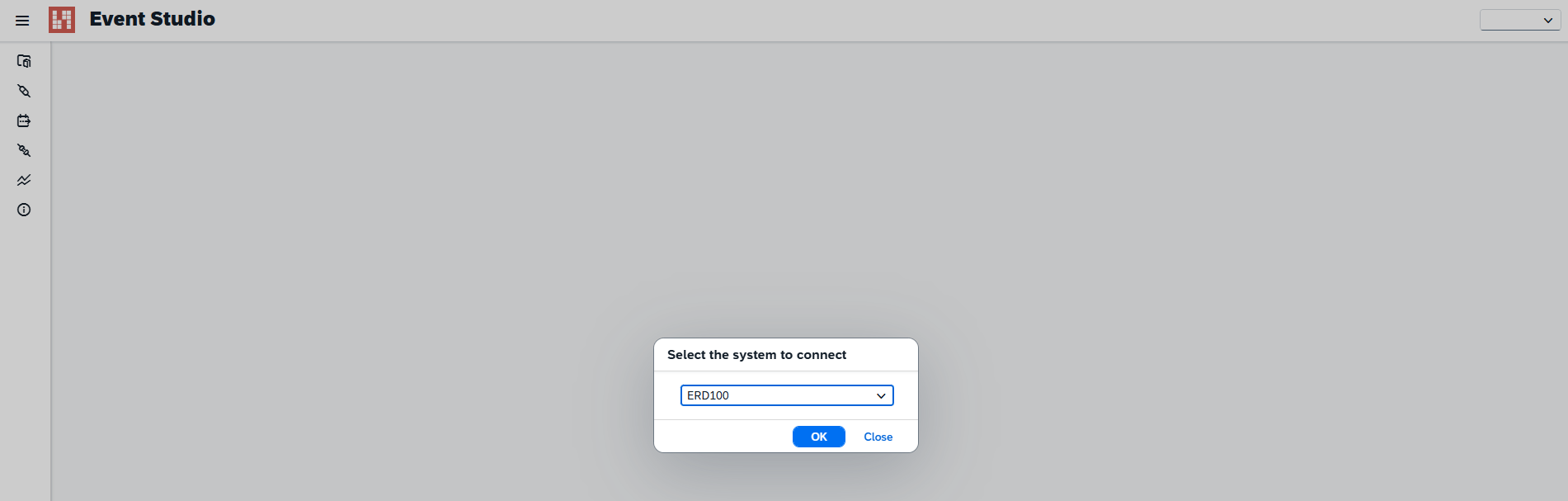 Event Studio — system selection start screen