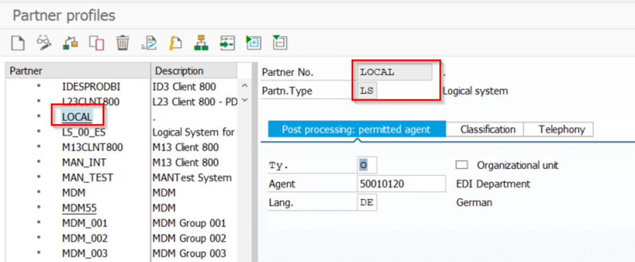 WE20 LOCAL partner profile detail with Partner No. and Partn.Type highlighted