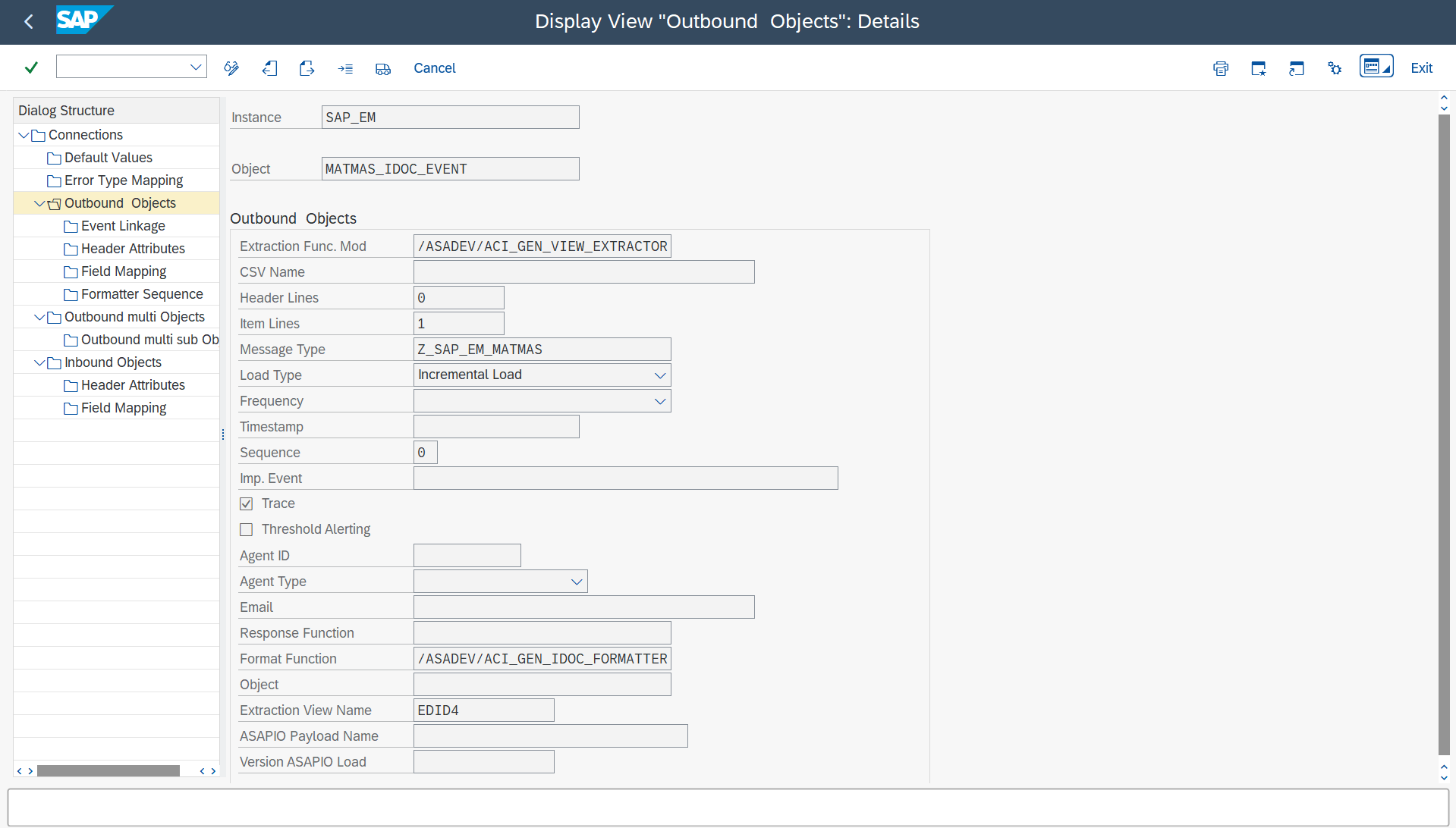 Outbound object configuration for IDoc MATMAS using the generic view extractor and IDoc formatter