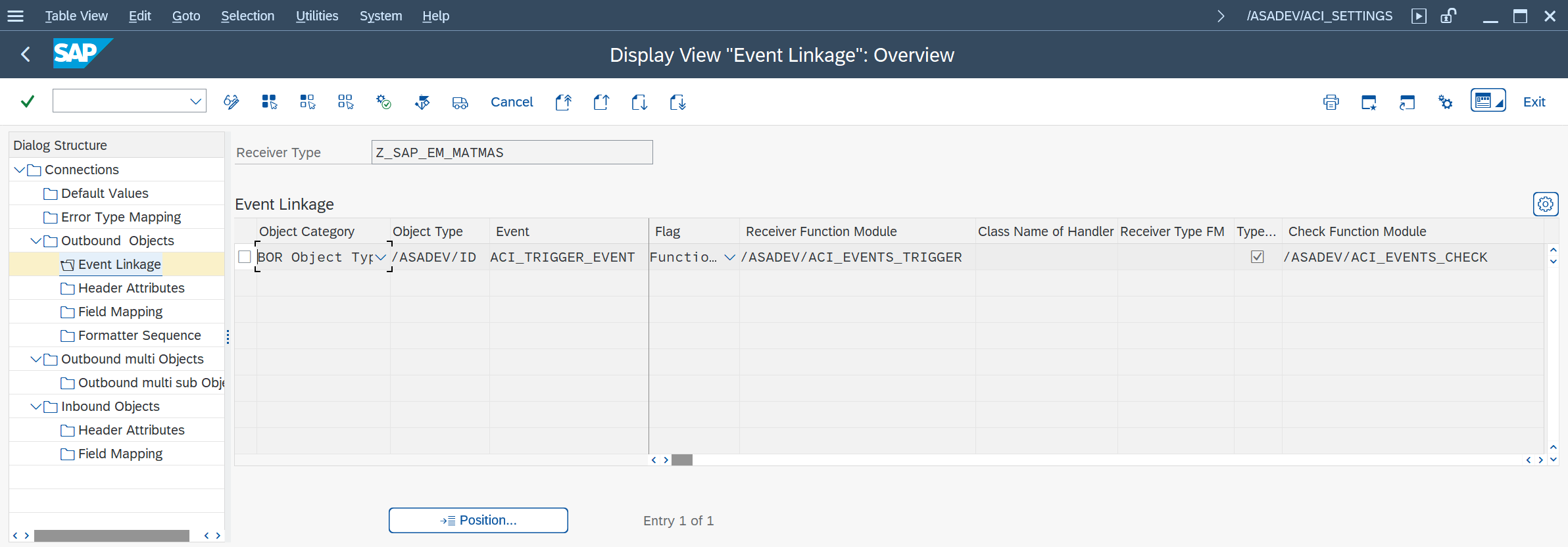 SWE2 event linkage for BOR object ASADEV ID and event ACI_TRIGGER_EVENT