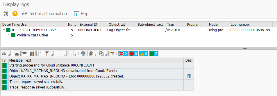 PULL-based inbound message list for the selected replication object