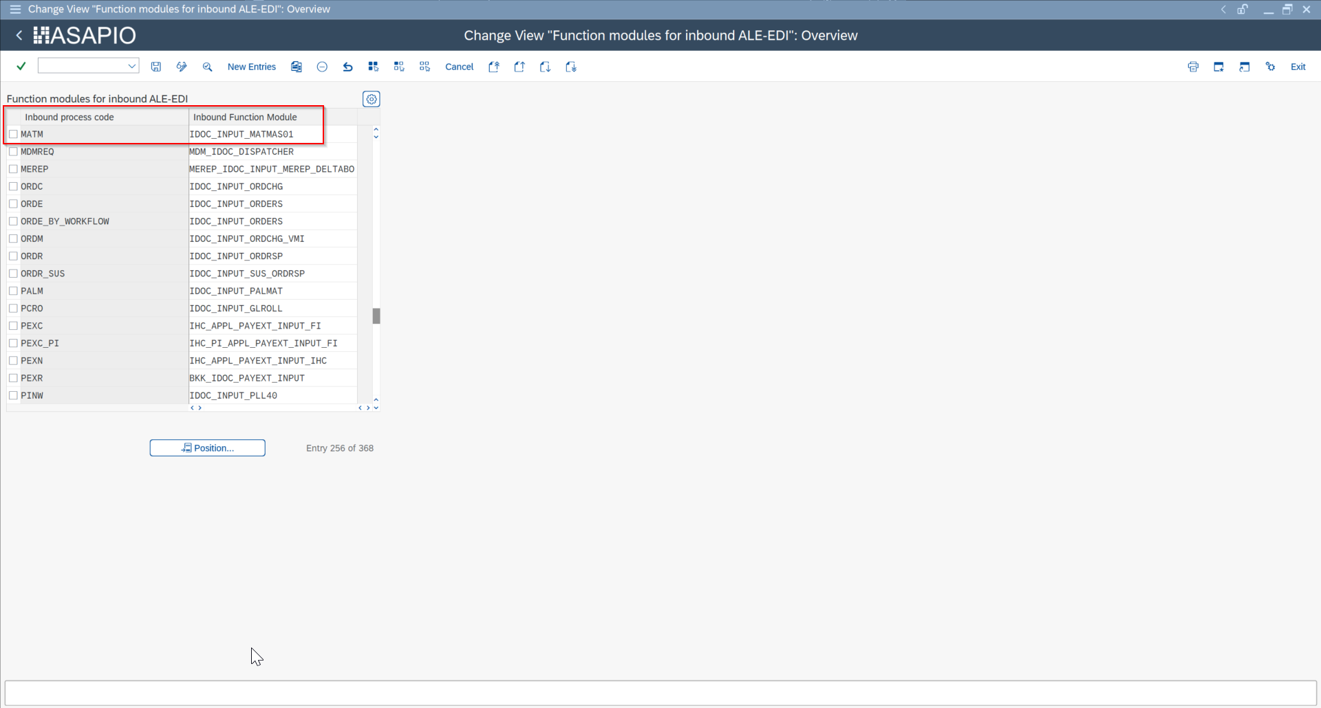 BD67 maintaining an additional module mapping for the process code