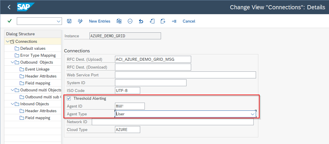 Connection instance customizing — Threshold Alerting, Agent ID and Agent Type fields