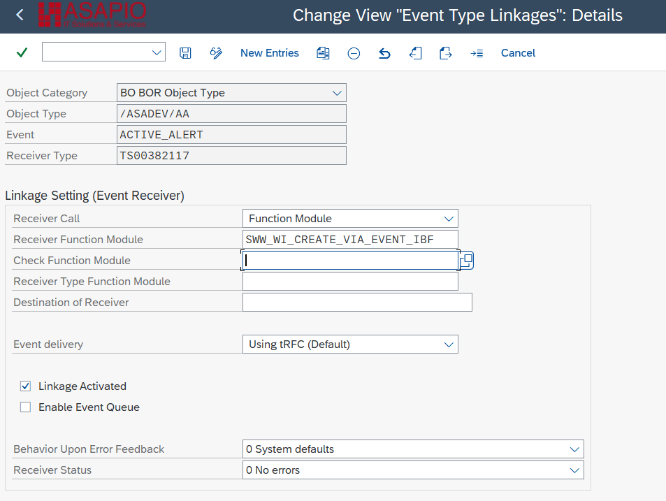 SWE2 event linkage configuration for Active Alerting