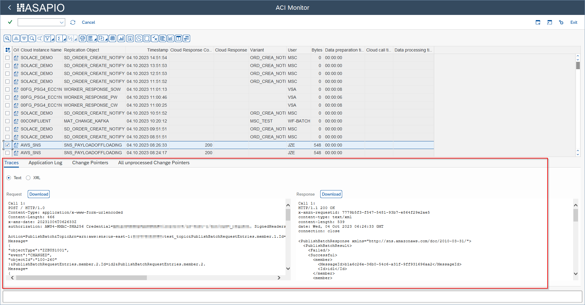 ACI Monitor — trace detail view