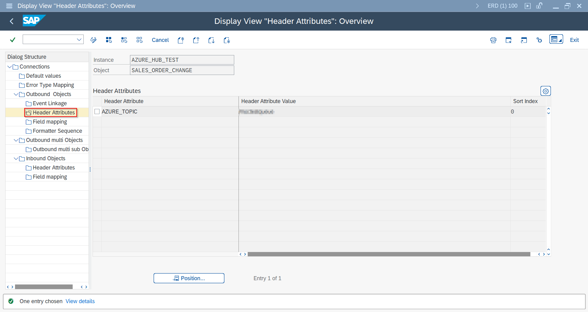 Header Attributes configuring AZURE_TOPIC as the target endpoint