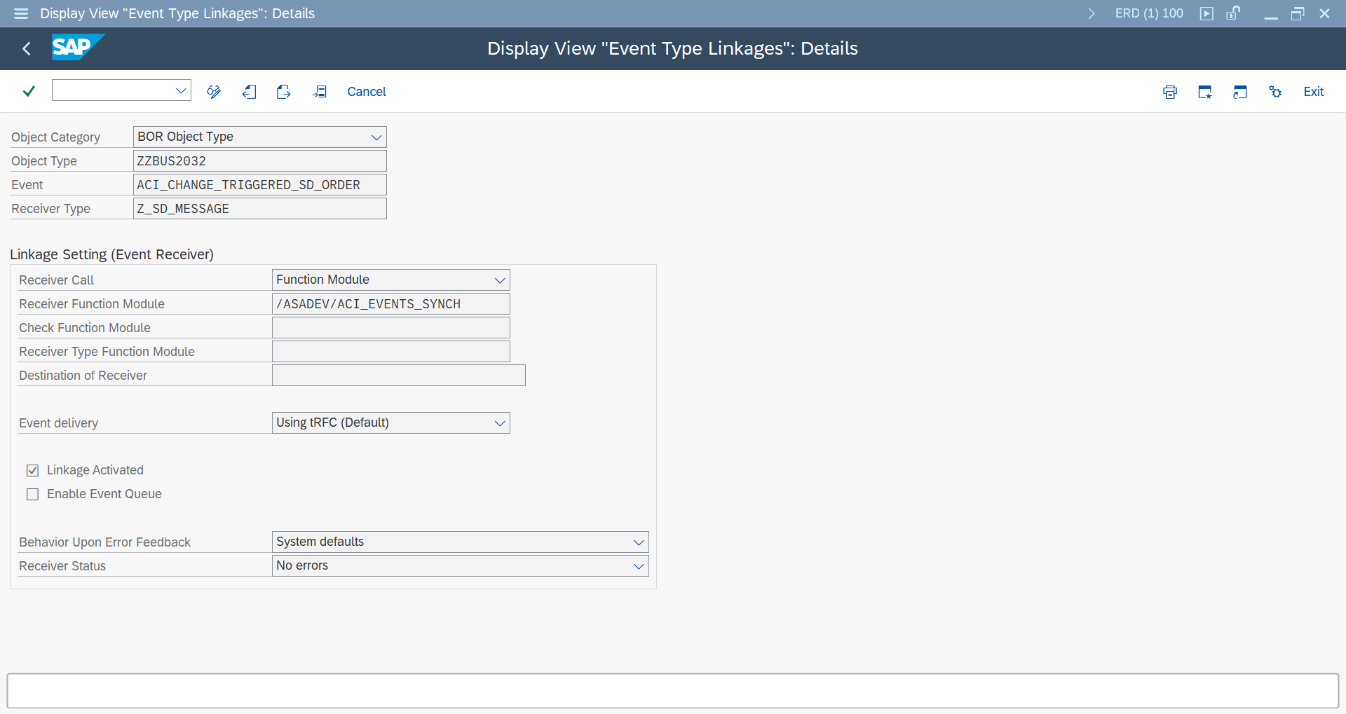 SWE2 Business Object Event Linkage to the ASAPIO receiver function module
