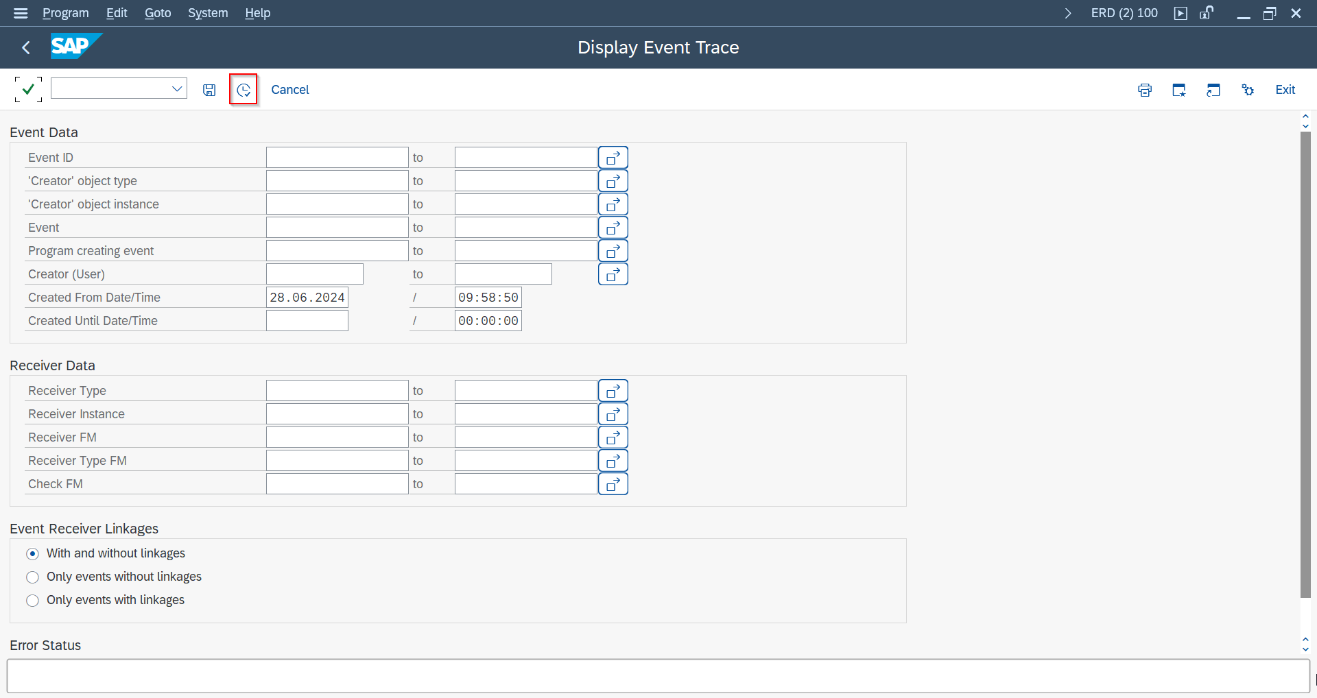SWEL event trace log showing triggered Object Type and Event