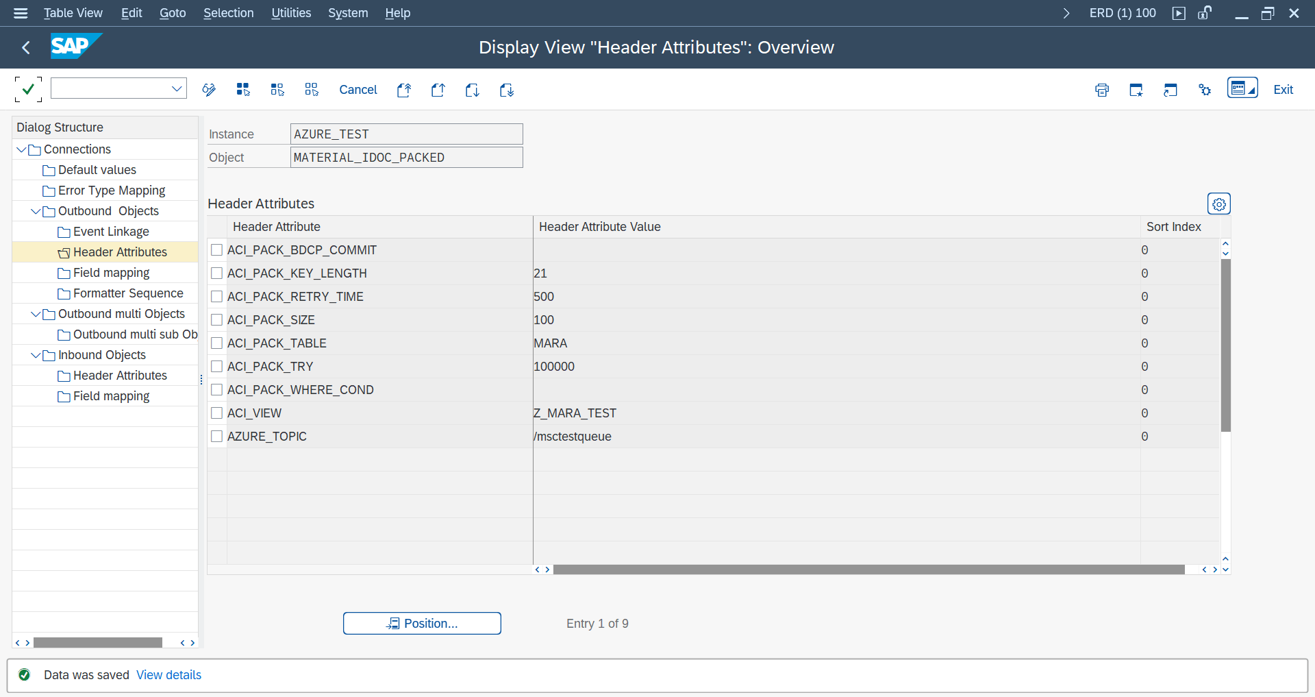 Header Attributes ACI_PACK configuration for Packed Load