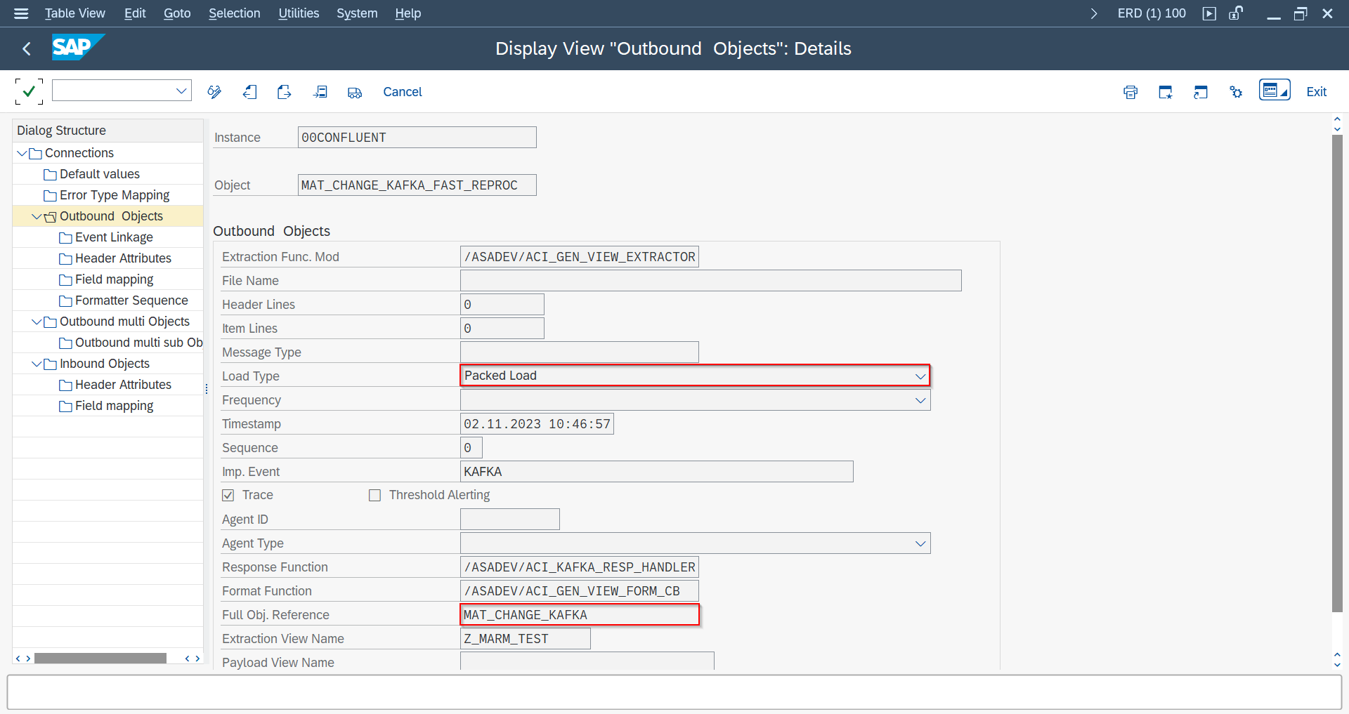Outbound Object configuration Load Type Packed Load with Full Obj Reference for reprocessing
