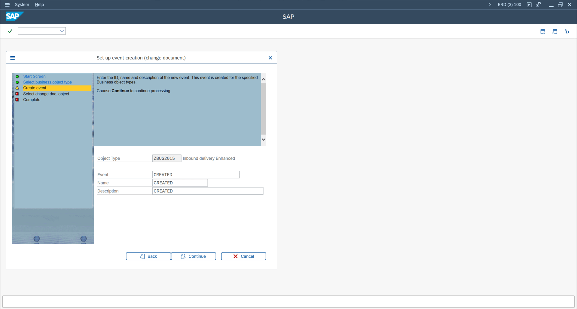 SWU_EWCD custom event creation wizard step continuation