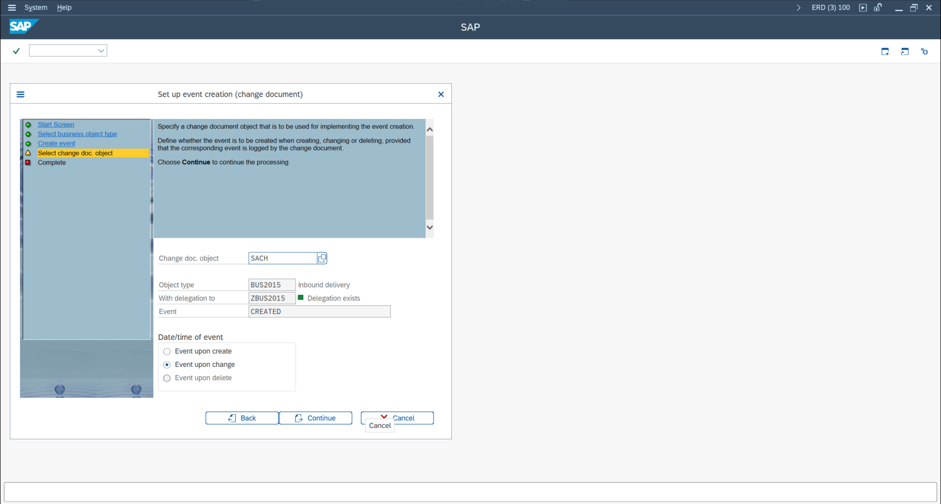 SWU_EWCD custom event creation result