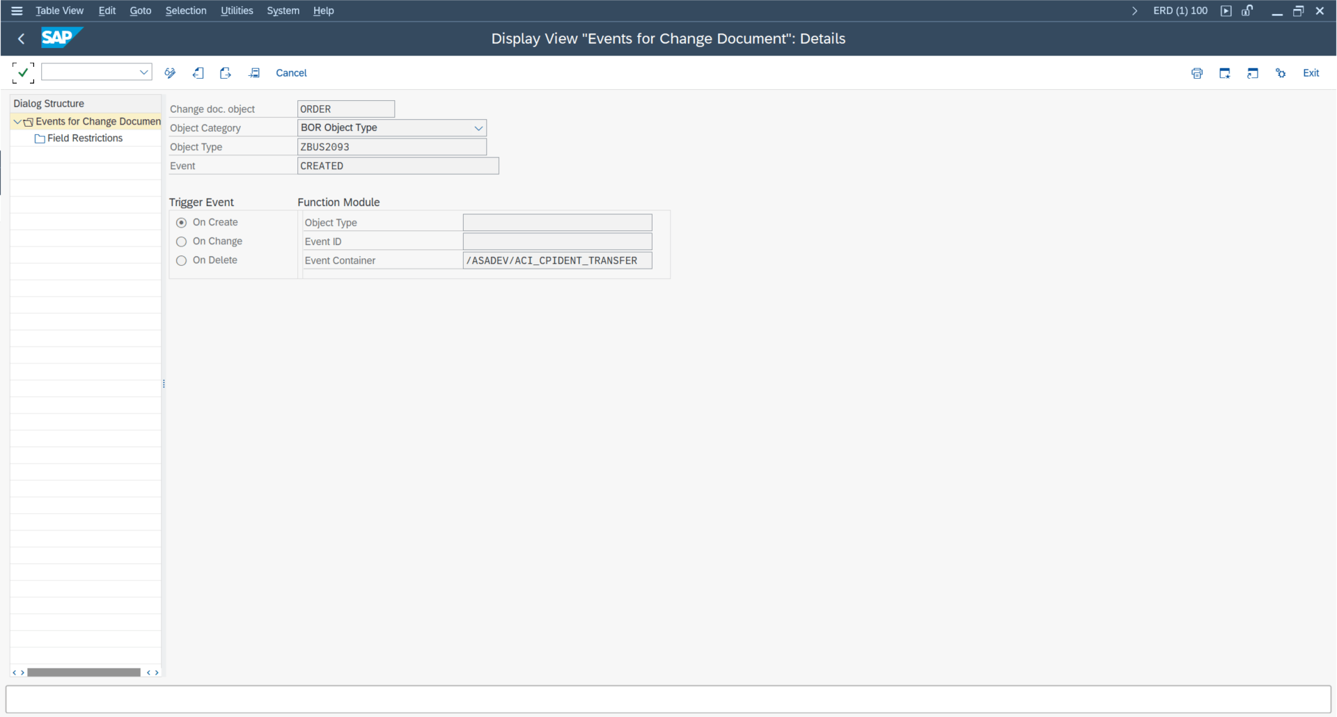 SWEC Change Document configuration linking events to the BUS2093 subtype