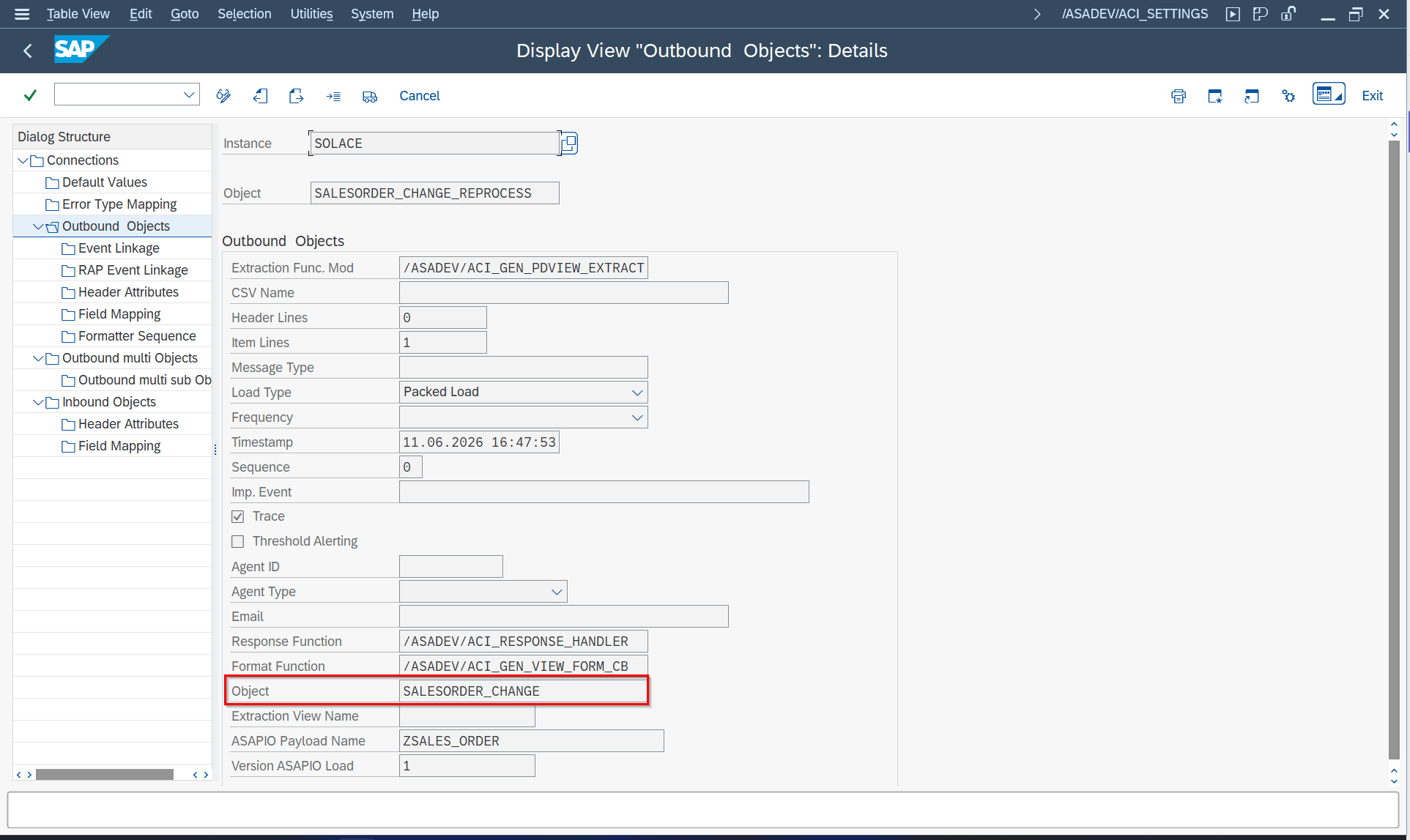 Outbound Object configuration Load Type Packed Load for reprocessing, release 9.32604 SP13 and newer