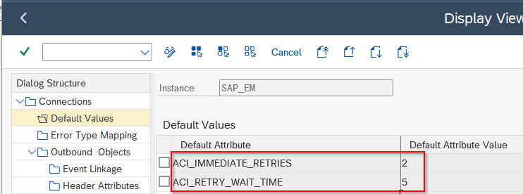 Default Values ACI_IMMEDIATE_RETRIES and ACI_RETRY_WAIT_TIME at connection level