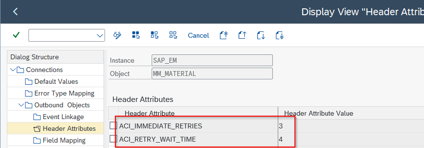 Header Attributes ACI_IMMEDIATE_RETRIES ACI_RETRY_WAIT_TIME at object level