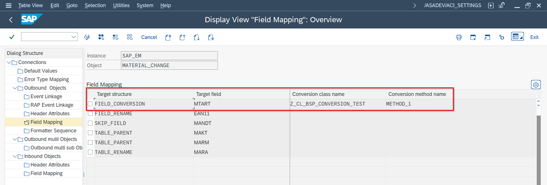 Field Mapping FIELD_CONVERSION entry with conversion class and method name