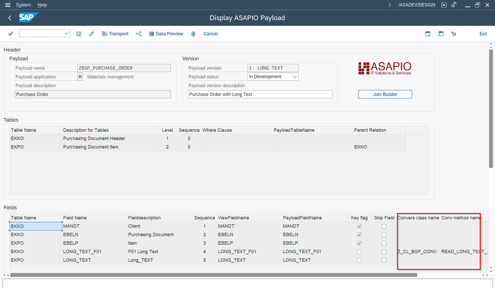 Payload Designer field with conversion class and conversion method name maintained directly