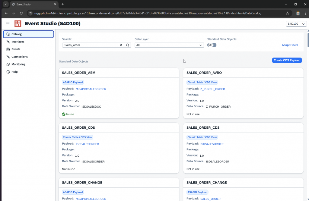 ASAPIO Event Studio &ndash; data catalog