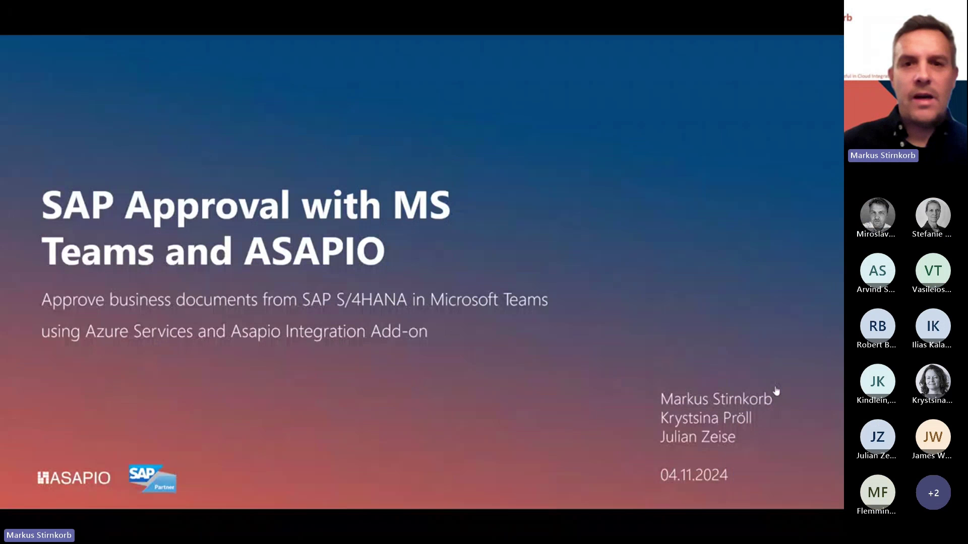Webinar-Titelfolie: SAP-Freigabe mit MS Teams und ASAPIO, 04.11.2024